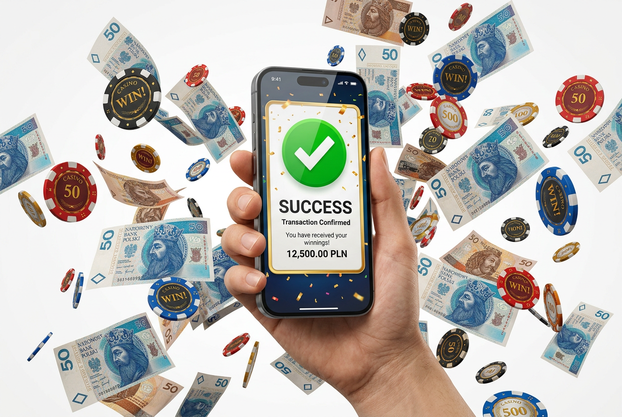 Smartphone with a checkmark showing a successful 50 PLN no deposit bonus activation